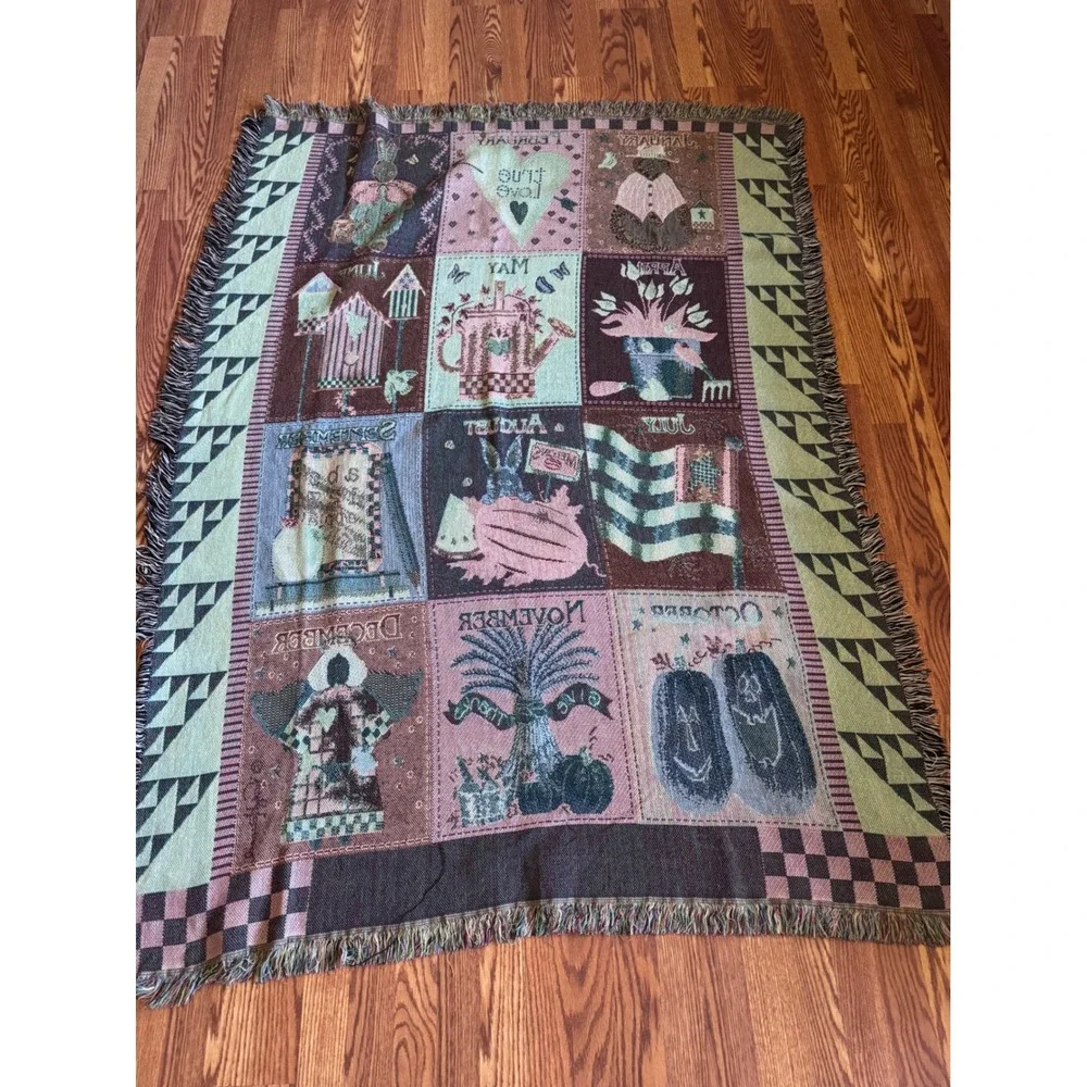 Vicky Howard Calendar Year Woven Tapestry Throw Blanket Wall‎ Hanging 12 Months